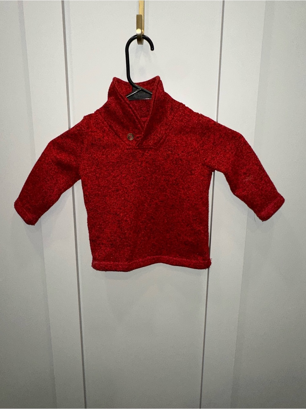 Boys Cozy Red Shawl-Collar Pullover Sweater